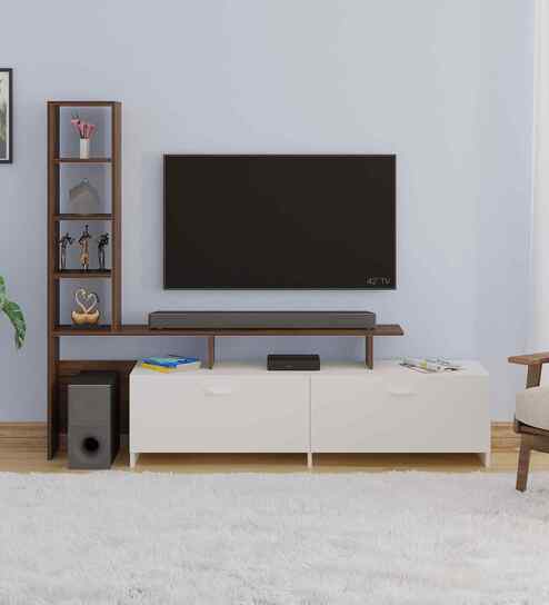 Amy TV Unit In Brown Maple & White Finish