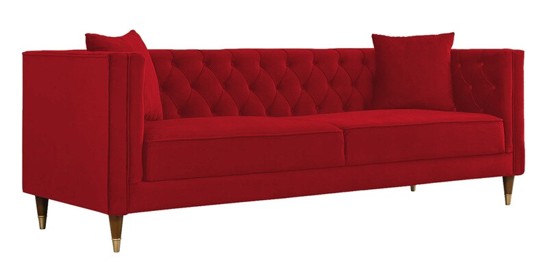 Buy Amber Velvet 3 Seater Sofa in Red Colour by Home Lifestylez Online ...