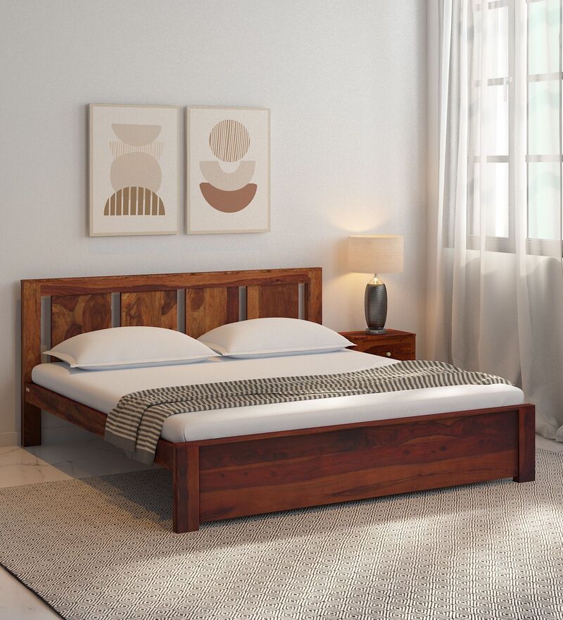 Buy Amarillo Sheesham Wood Queen Size Bed In Honey Oak Finish By
