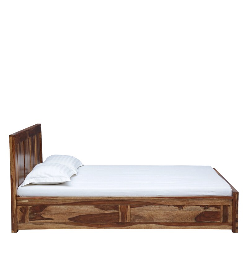 Buy Amarillo Solid Wood Queen Size Bed With Box Storage In Rustic Teak