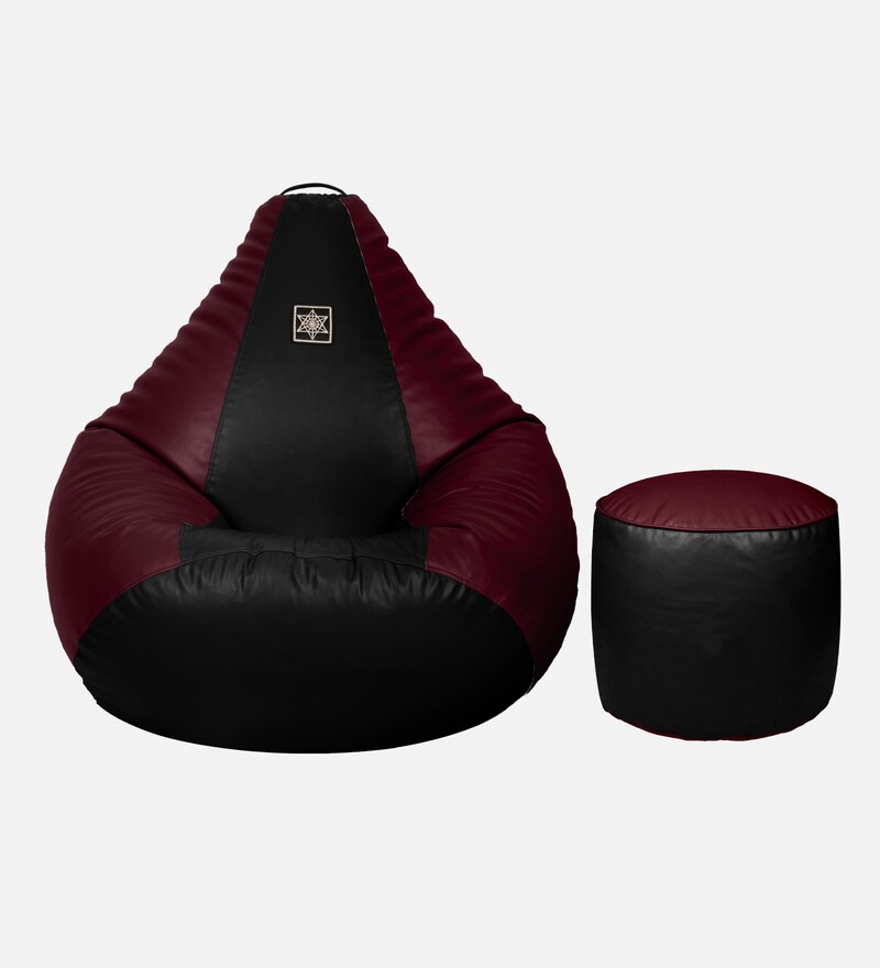 Buy Amazing XXL Leatherette Bean Bag with Beans in Black & Maroon