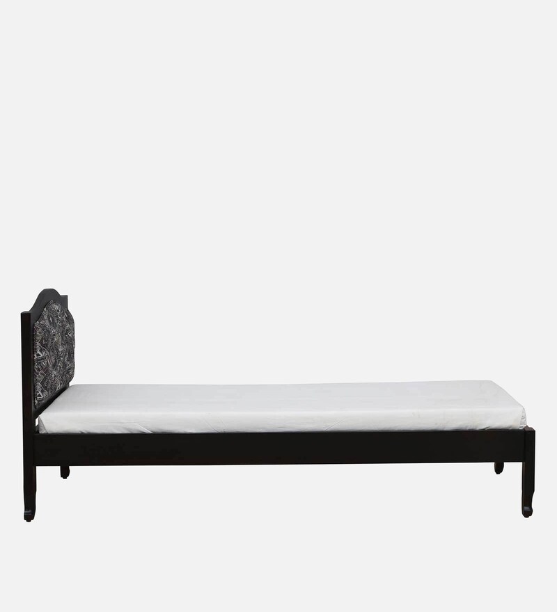 Buy Amiens Solid Wood Single Bed with upholstered Headrest in Dark