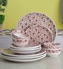Amaryllis 12 Pcs White & Red Stoneware Dinnerware Set