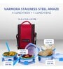 Varmora Amaze | Stainless Steel Insulated Lunch Box|4 Round Containers (300ml, 390ml, and 520ml-2 pc) with Bag |BPA-Free -Food Grade |Airtight & Leak-Proof- Blue
