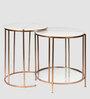 Amelia Round Marble Nesting Tables (Set of 2) in Rose Gold Finish