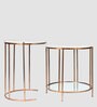 Amelia Round Marble Nesting Tables (Set of 2) in Rose Gold Finish