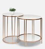 Amelia Round Marble Nesting Tables (Set of 2) in Rose Gold Finish