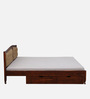 Amiens Sheesham Wood Queen Size Bed In Honey Oak Finish With Drawer Storage