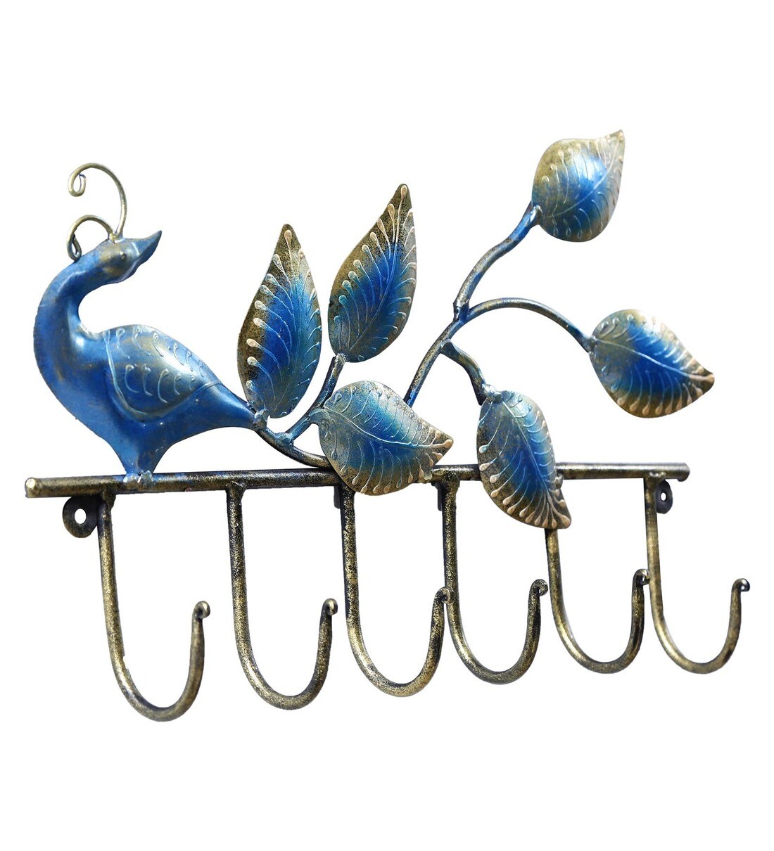 Buy Multicolour Iron Peacock Key Holder by Craftpreneurs India Online