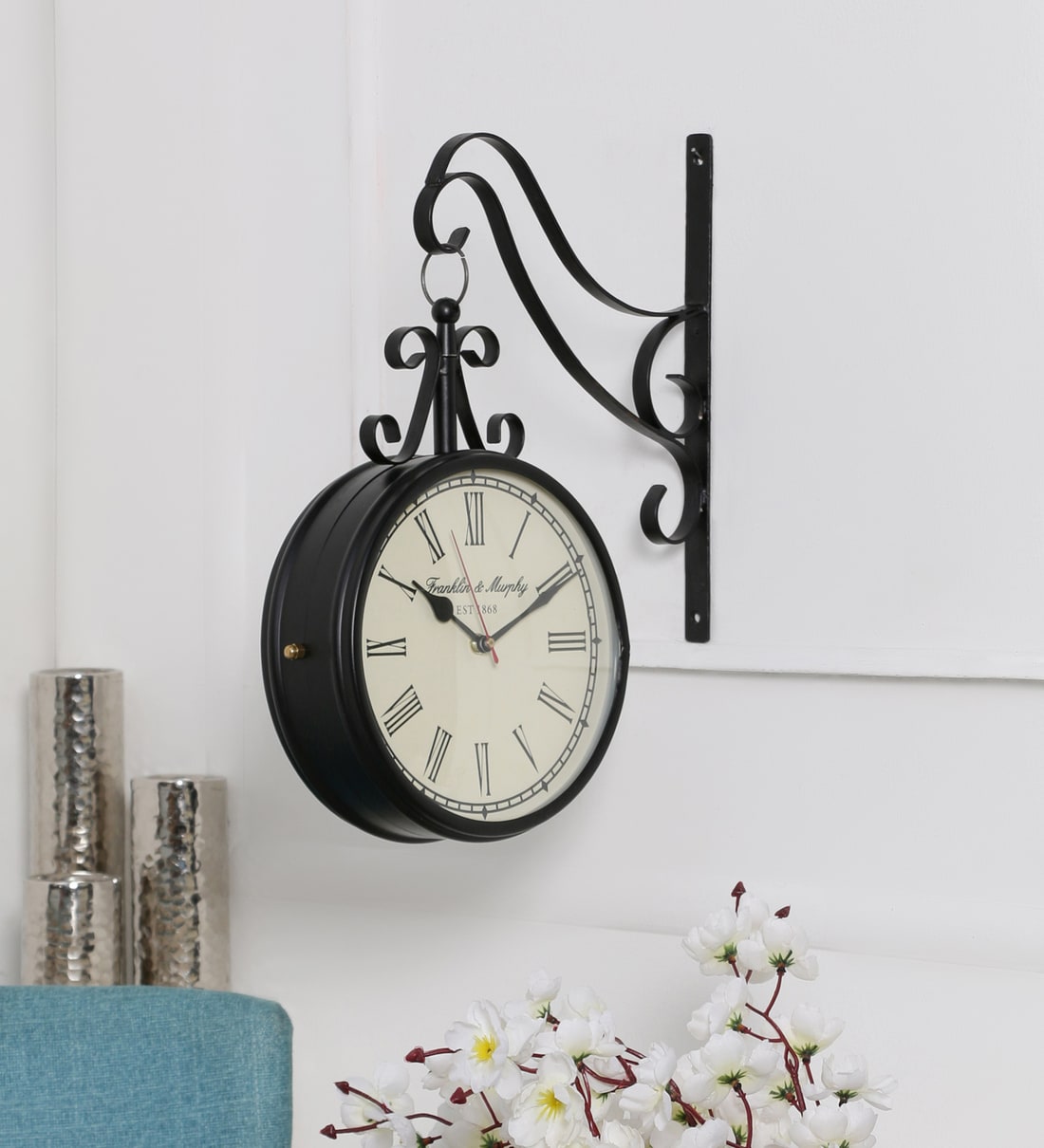 Buy Black Metal 8 Inch Railway Clock By Anantaran Online Railway Clocks Clocks Home Decor Pepperfry Product