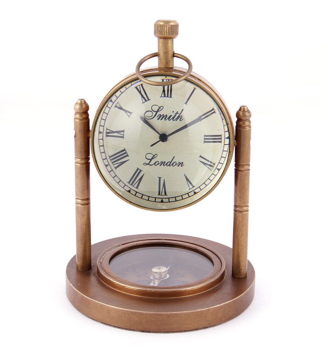 Buy Metallic Brass Analog Table Clock by Akeeratly Online Table