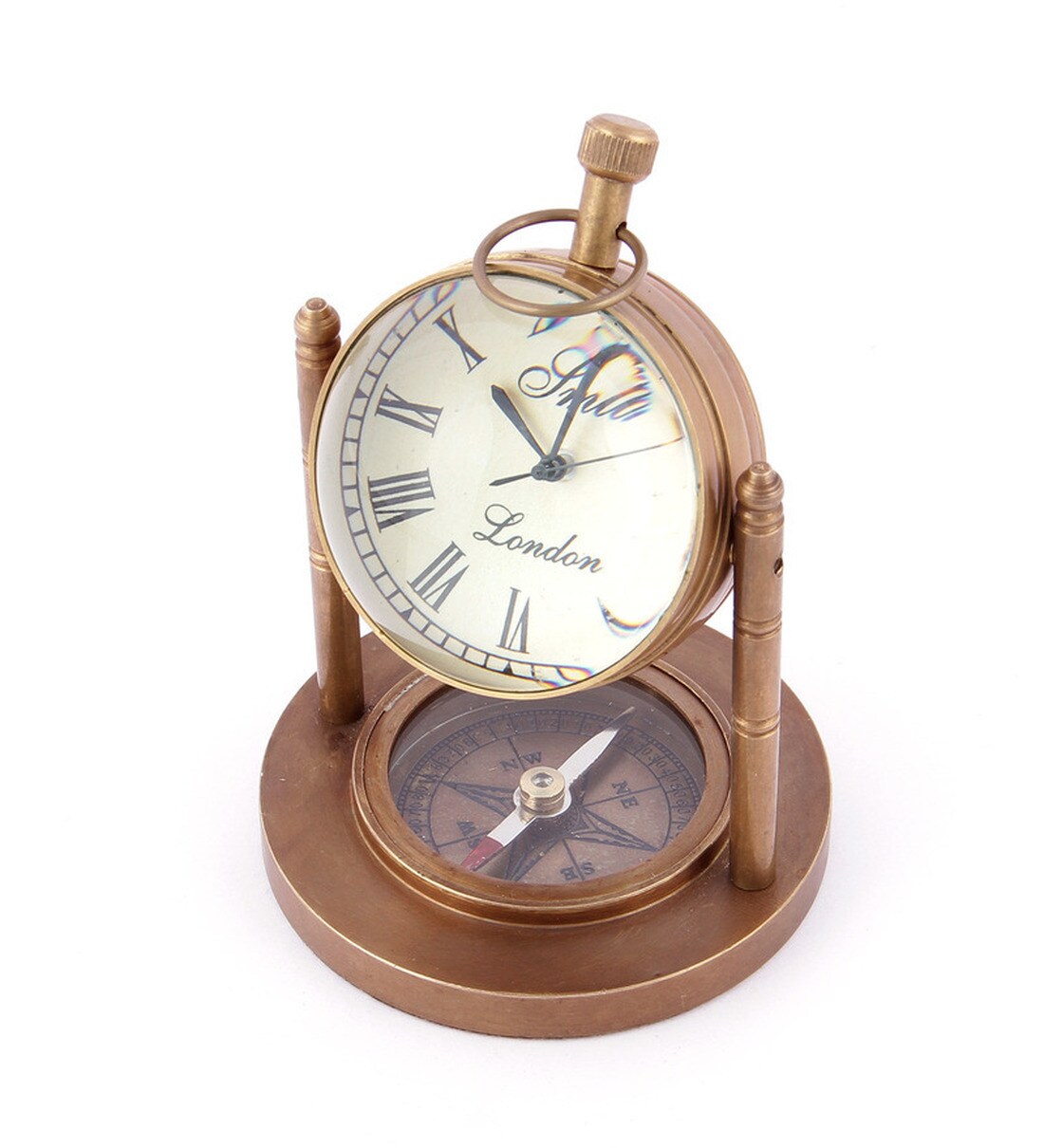 Buy Metallic Brass Analog Table Clock by Akeeratly Online Table