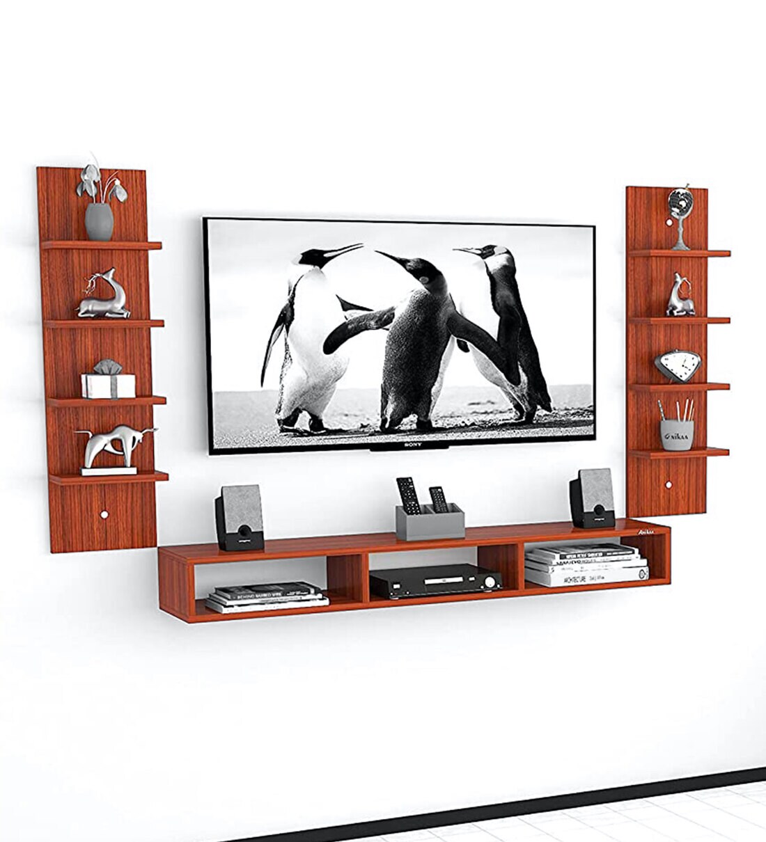 Buy Ancort Wall Mount TV Shelf For TV Upto 52\ in Walnut Finish by