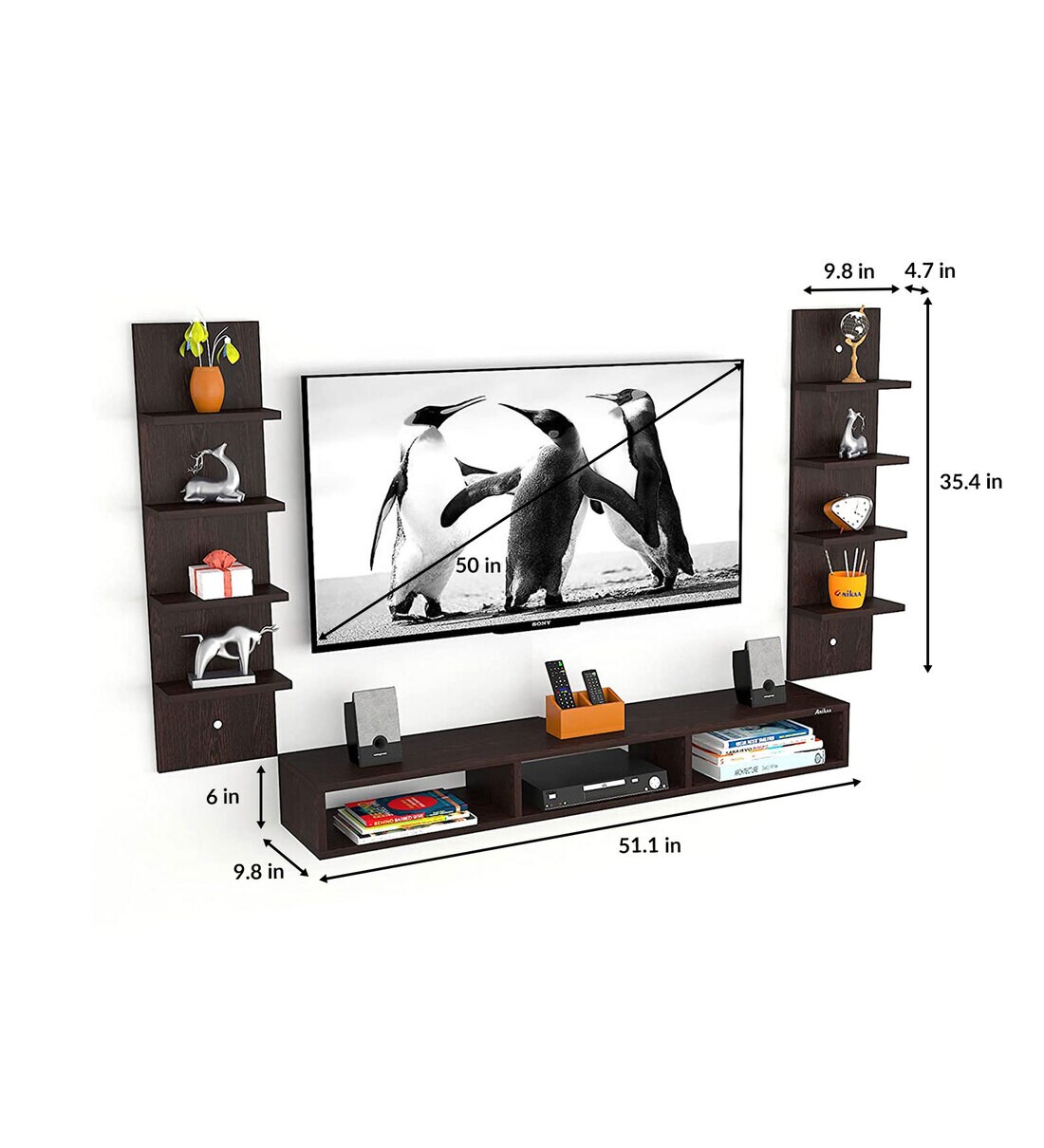Buy Ancort Wall Mount TV Shelf For TV Upto 52\ in Wenge Finish by