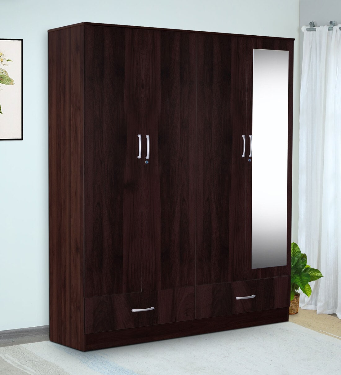 Buy Andes 4 Door Wardrobe in Walnut Finish with Mirror Online - 4 Door ...