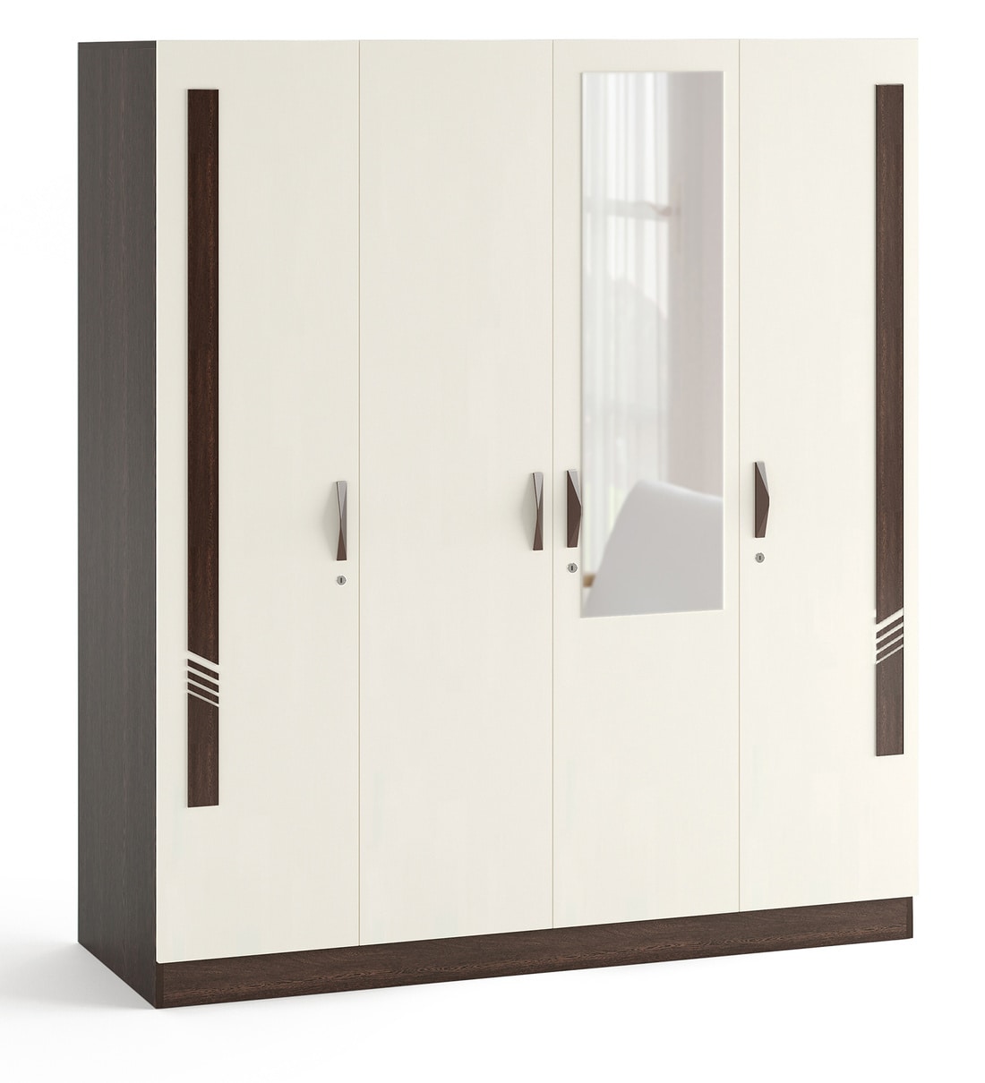 Buy Andrie 4 Door Wardrobe in Wenge & White Finish with Mirror by bluewud Online 4 Door