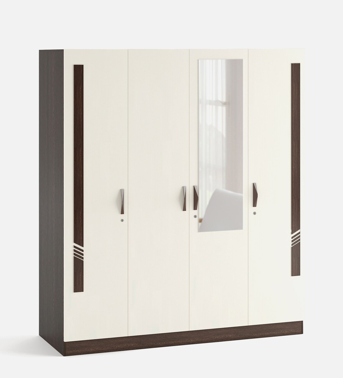 Buy Andrie 4 Door Wardrobe in Wenge & White Finish with Mirror by