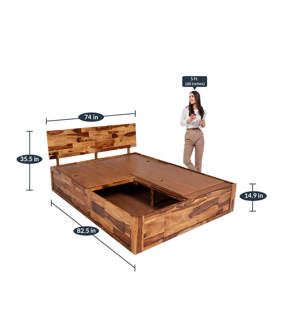 Buy Andromeda King Size Bed with Box Storage in Natural Finish by