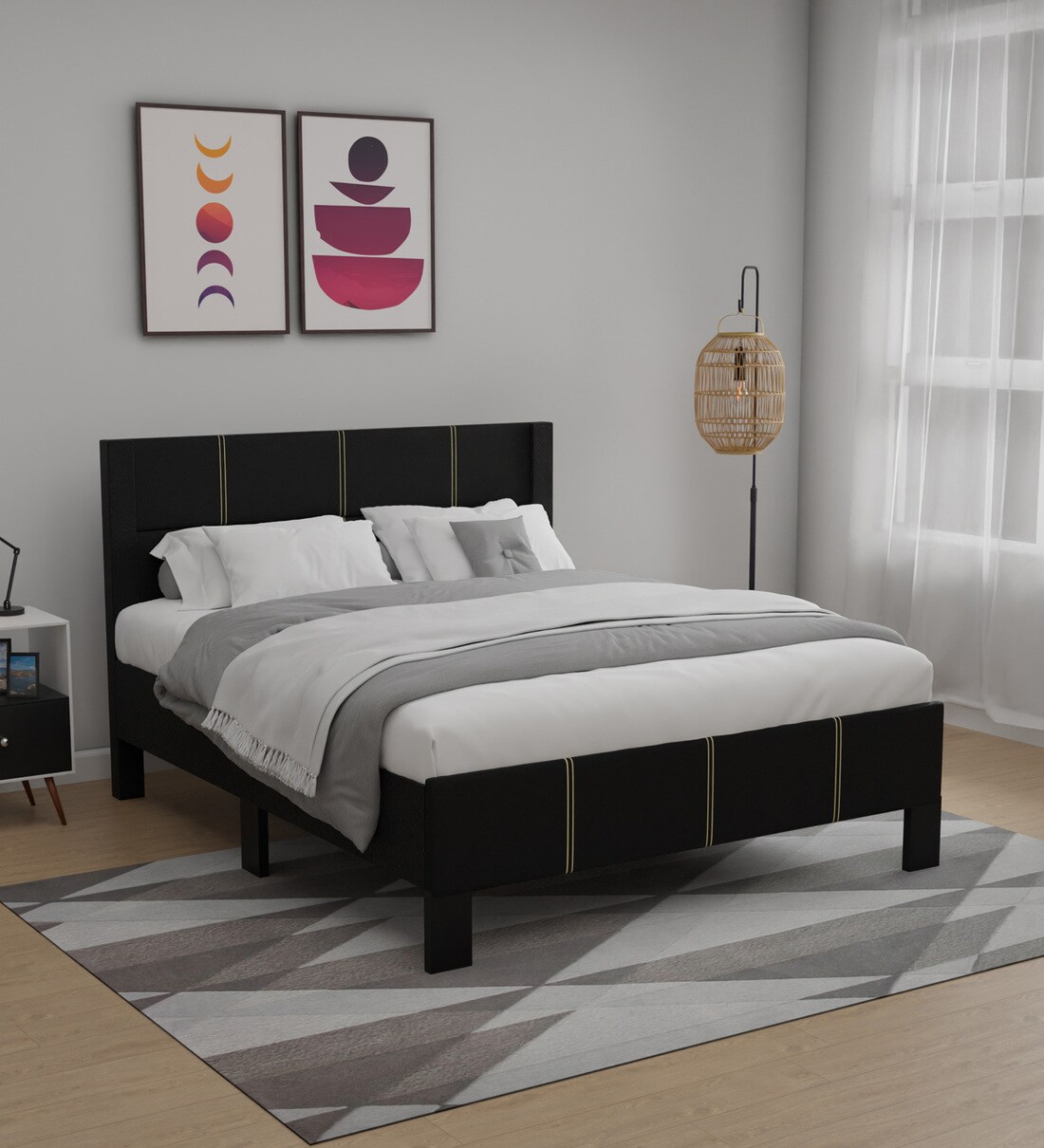 Buy Angela Upholstered Queen Size Bed In Black Finish at 54 OFF by