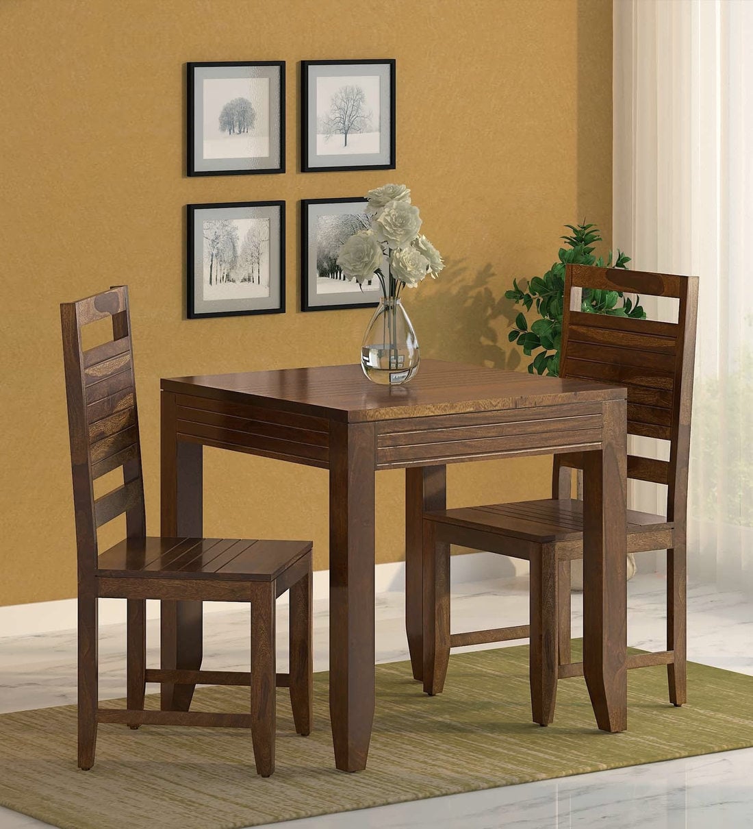 Buy Anitz Solid Wood 2 Seater Dining Set In Provincial Teak Finish By ...