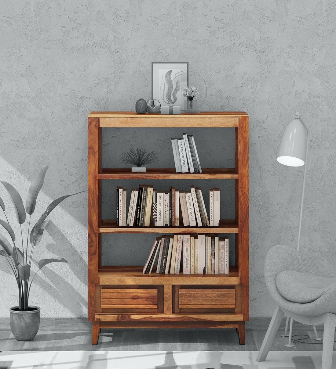 Buy Anitz Solid Wood Book Shelf in Warm Walnut Finish By Woodsworth