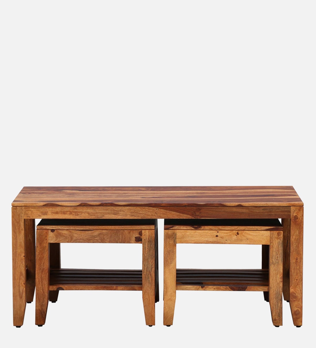 Buy Anitz Solid Wood Nesting Coffee Table Set In Warm Walnut Finish By