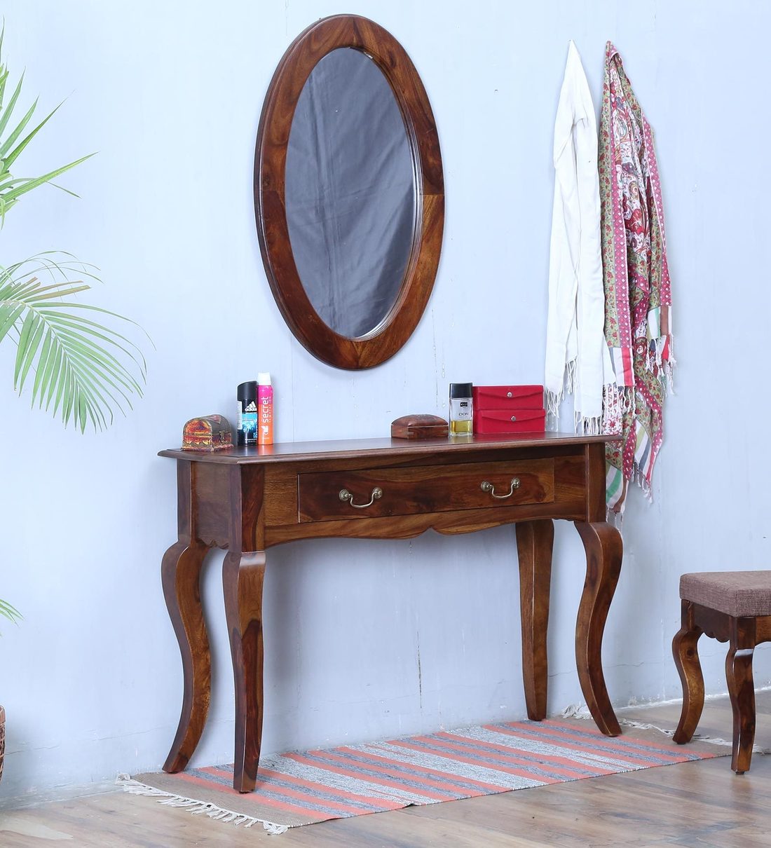 Buy Anne Solid Wood Dressing Console with Mirror in Provincial Teak