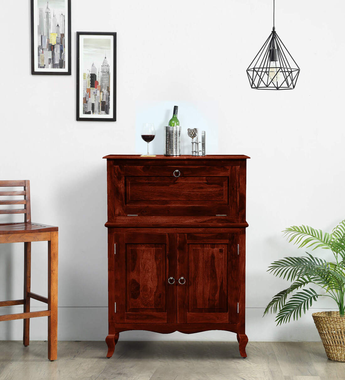 Buy Anne Sheesham Wood Bar In Honey Oak Finish at 13 OFF by