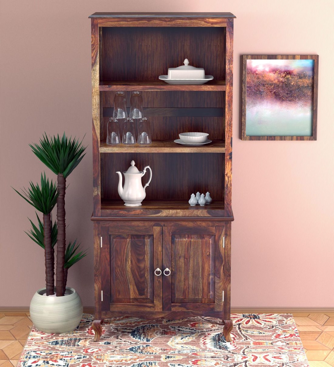Buy Anne Solid Wood Hutch in Provincial Teak Finish By Amberville Online Traditional