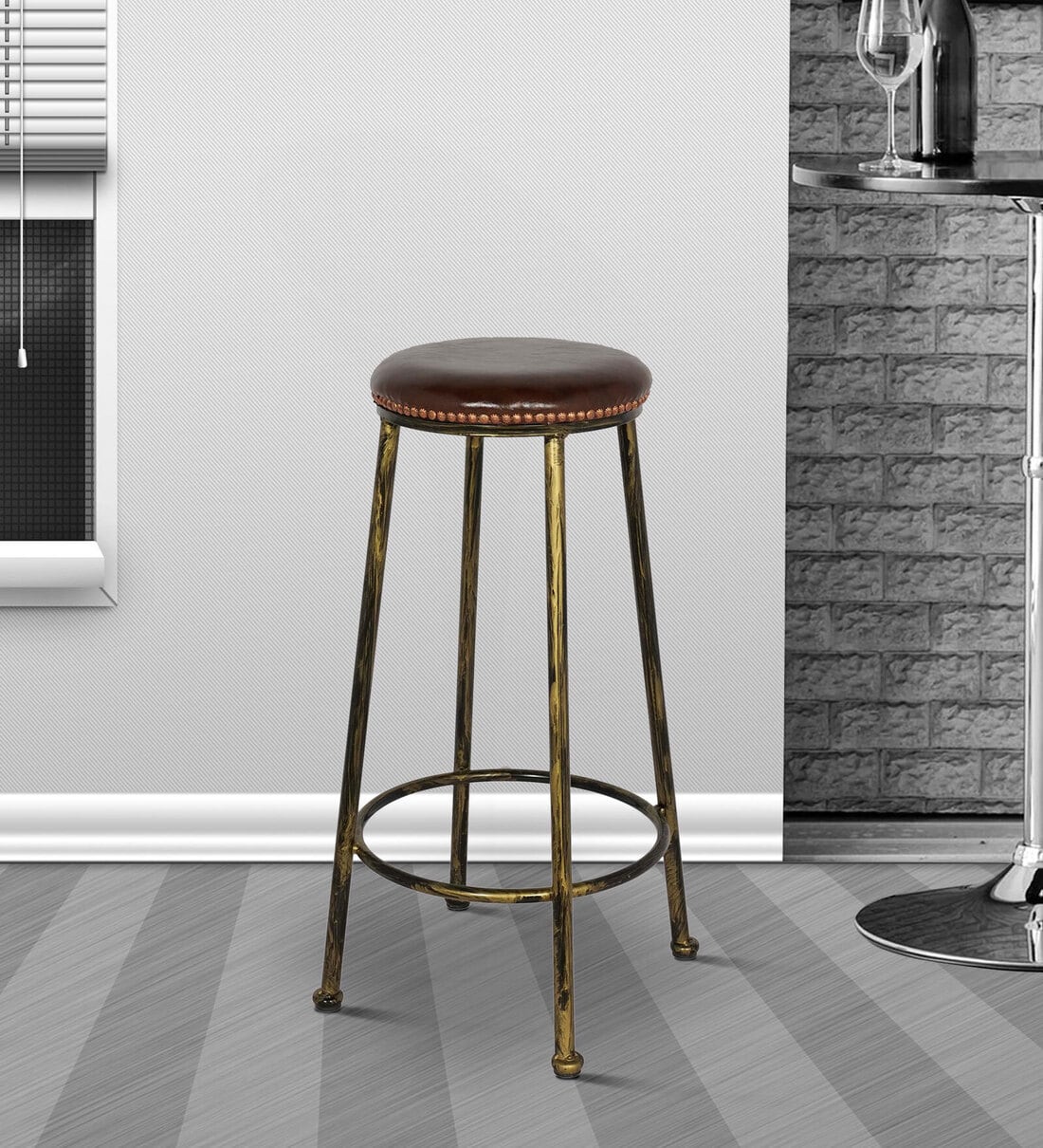 Buy Antique Bar Stool in Dark Tan Colour by Creative Seating System at