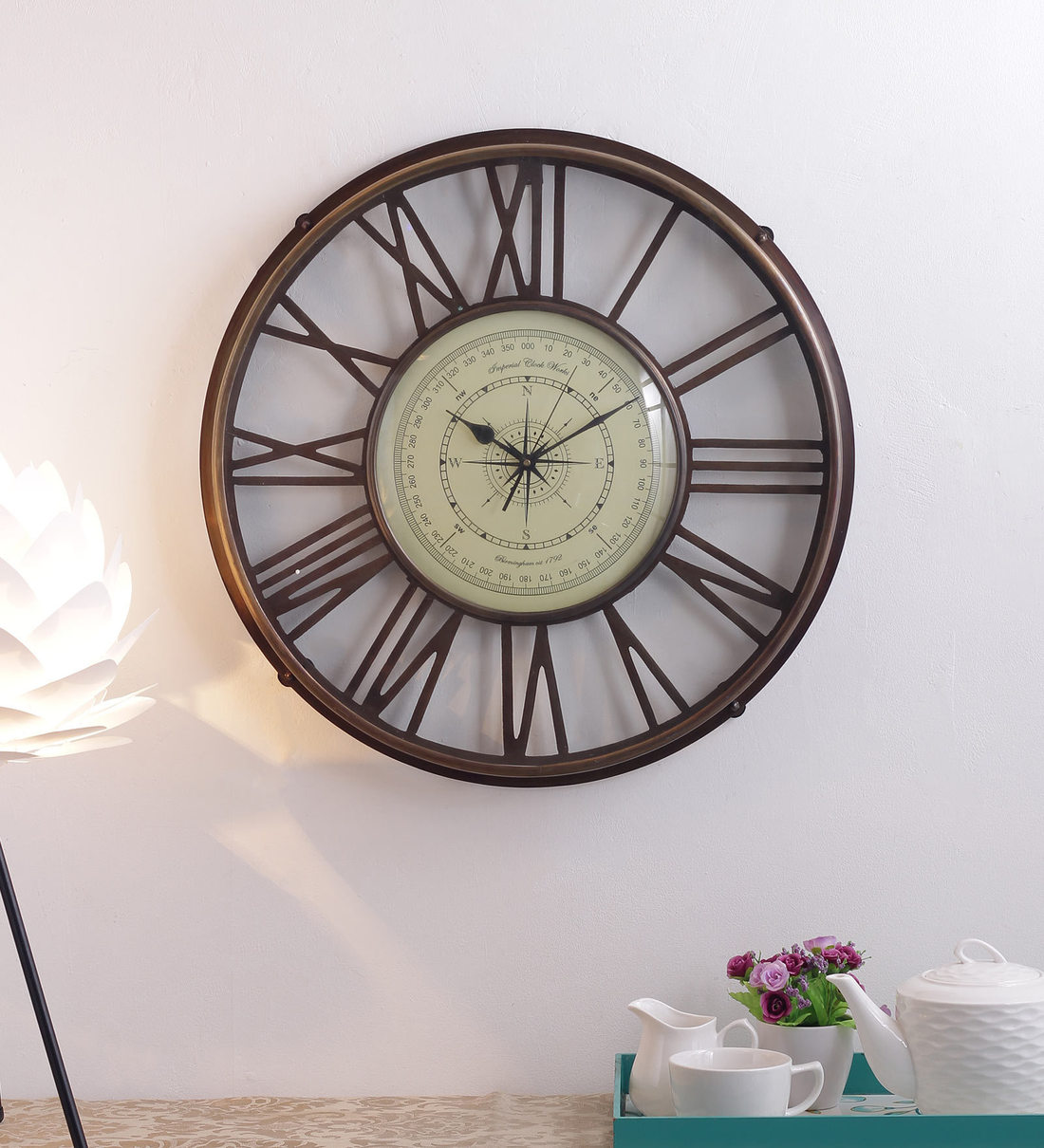 Buy Brown Brass Analog Antique Wall Clock by Tu Casa Online Vintage