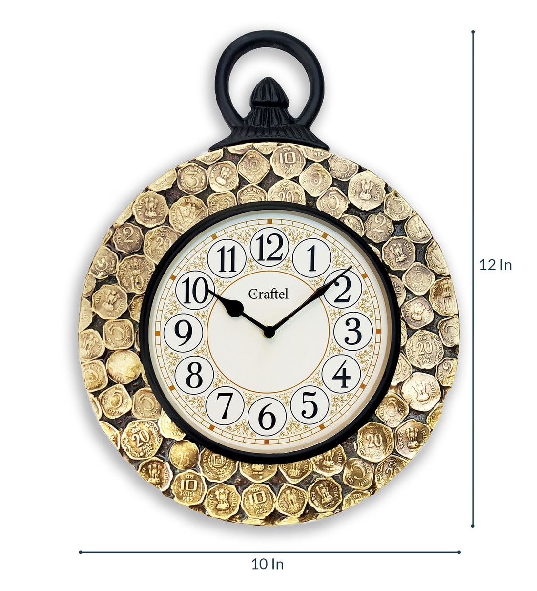 Buy Gold Brass Analog Antique Coin Studded Wall Clock by Craftel Online