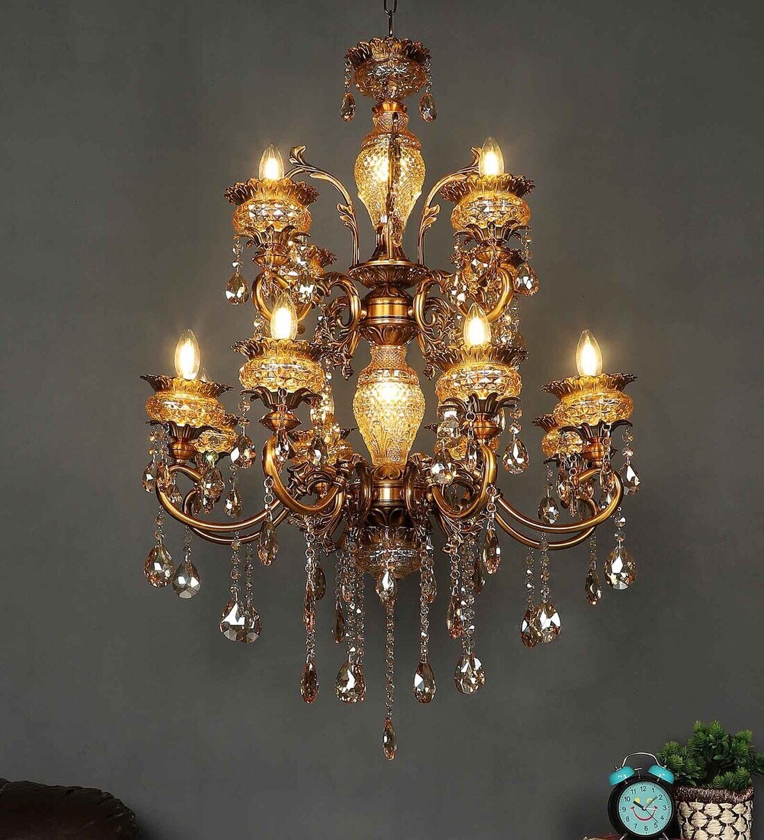 Buy Antique Gold 12 Lights Metal Crystal Chandelier By Stello At 43 
