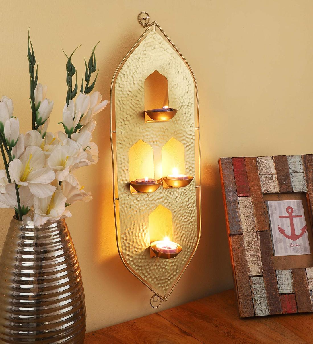 Buy Antique Gold Iron Wall Tea Light Holder by Courtyard at 23 OFF by