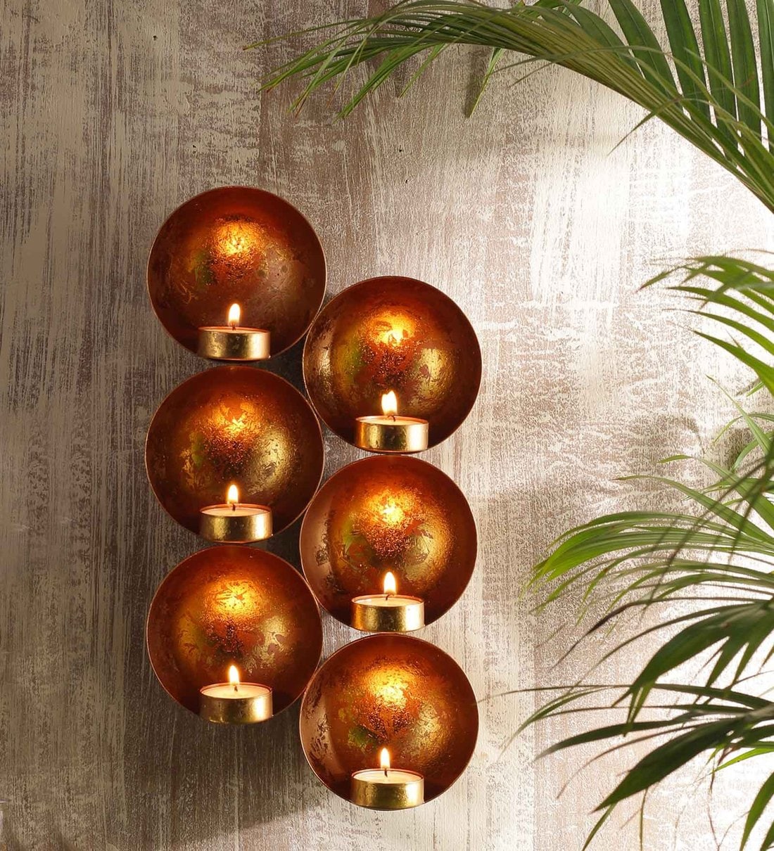 Buy Gold Metal Wall Tea Light Holder by Baandhani Online Wall Tea
