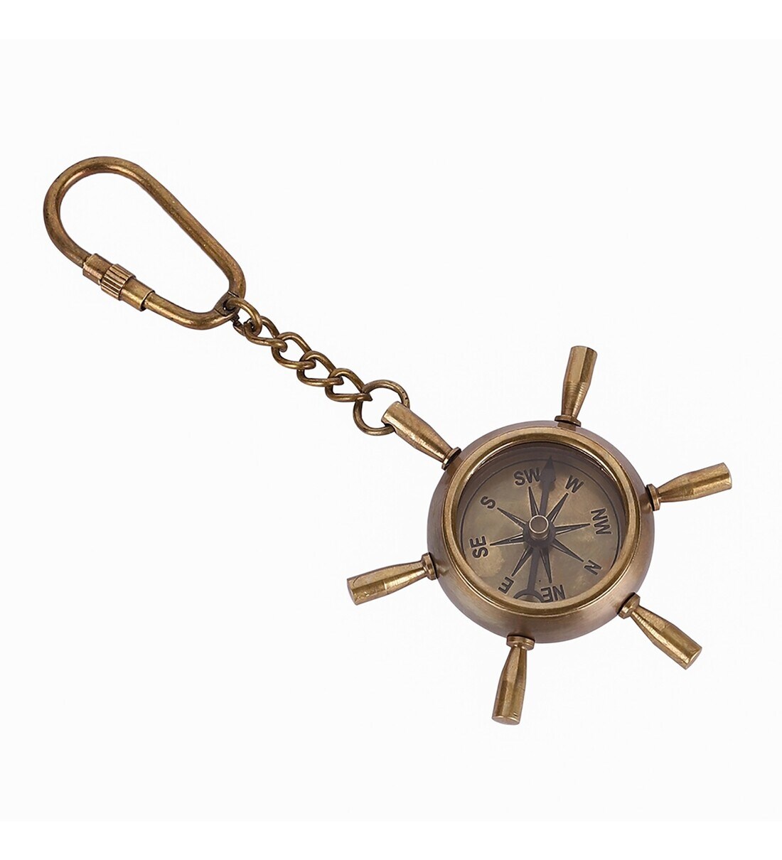 Buy Antique Shipwheel Compass Key Chain Showpiece by Exim D cor Online
