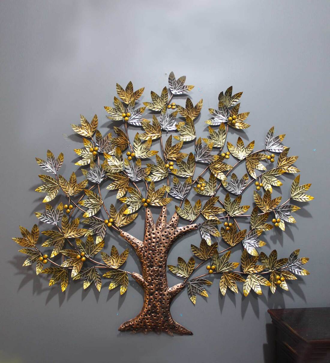 Auromin Iron Decorative Tree Wall Art In Copper