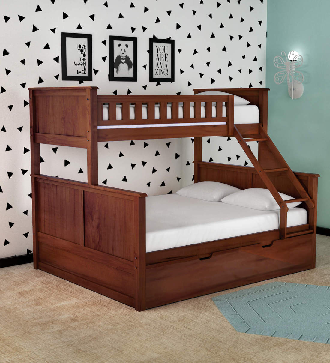 Buy Antonia Bunk Bed (Single & Queen) with Pull Out Bed in Walnut