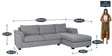 Andres Fabric LHS Sectional Sofa (3 + Lounger) In Ash Grey Colour