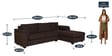 Andres Fabric LHS Sectional Sofa (3 + Lounger) In Chestnut Brown Colour