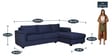 Andres Fabric LHS Sectional Sofa (3 + Lounger) In Navy Blue Colour