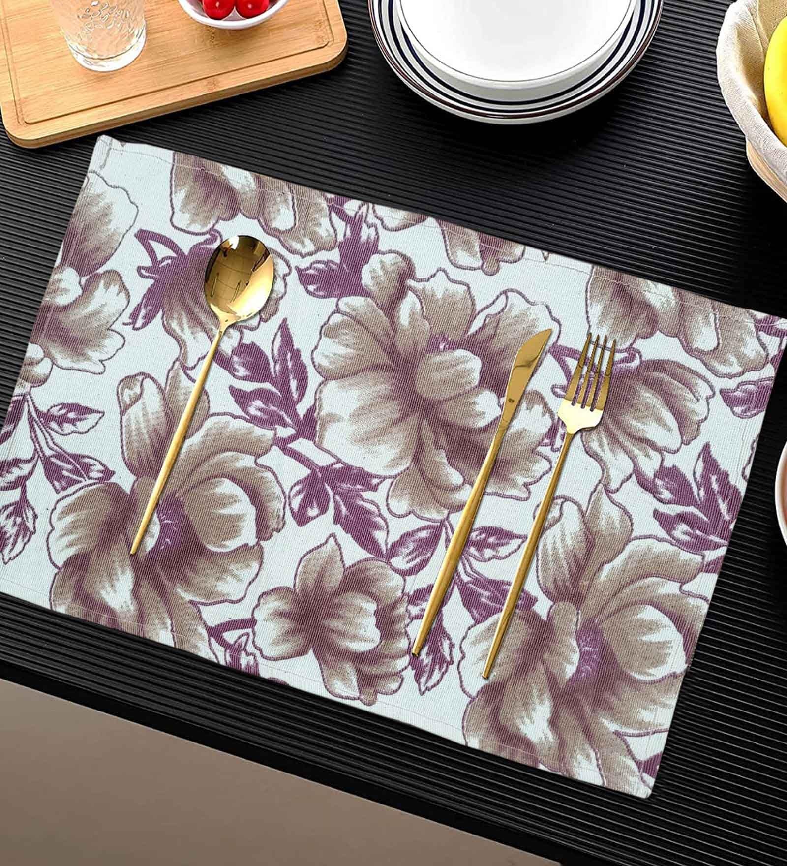 Maroon (13 x 18 Inches) Cotton Floral (Set of 2) Placemat