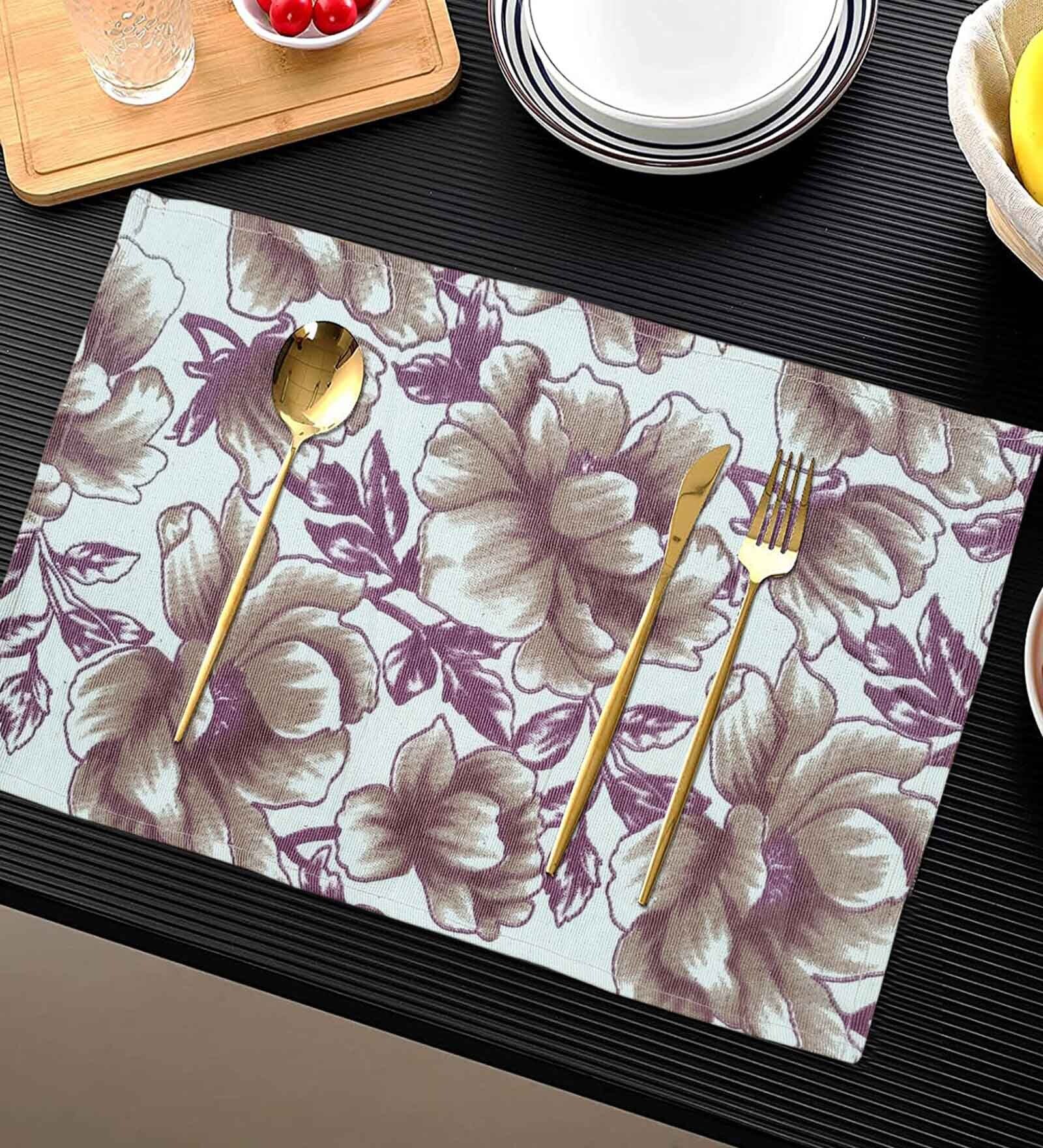 ANA Floral Table Placemats Set of 6 Cotton Printed Maroon | Heat Resistant | Washable | Non Slip Placemats Tea Table Cover |(13x18 Inches, Floral)