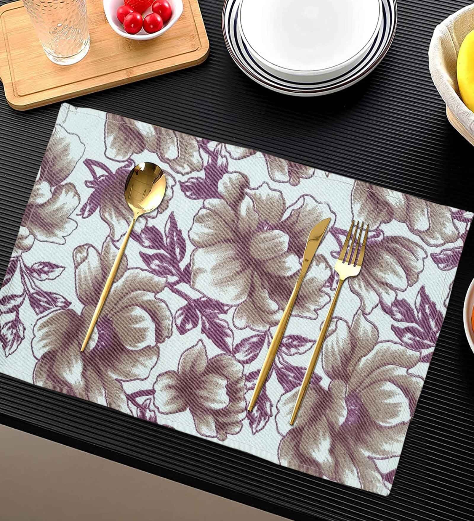 Maroon Cotton Floral (Set of 7) Table Linen Set