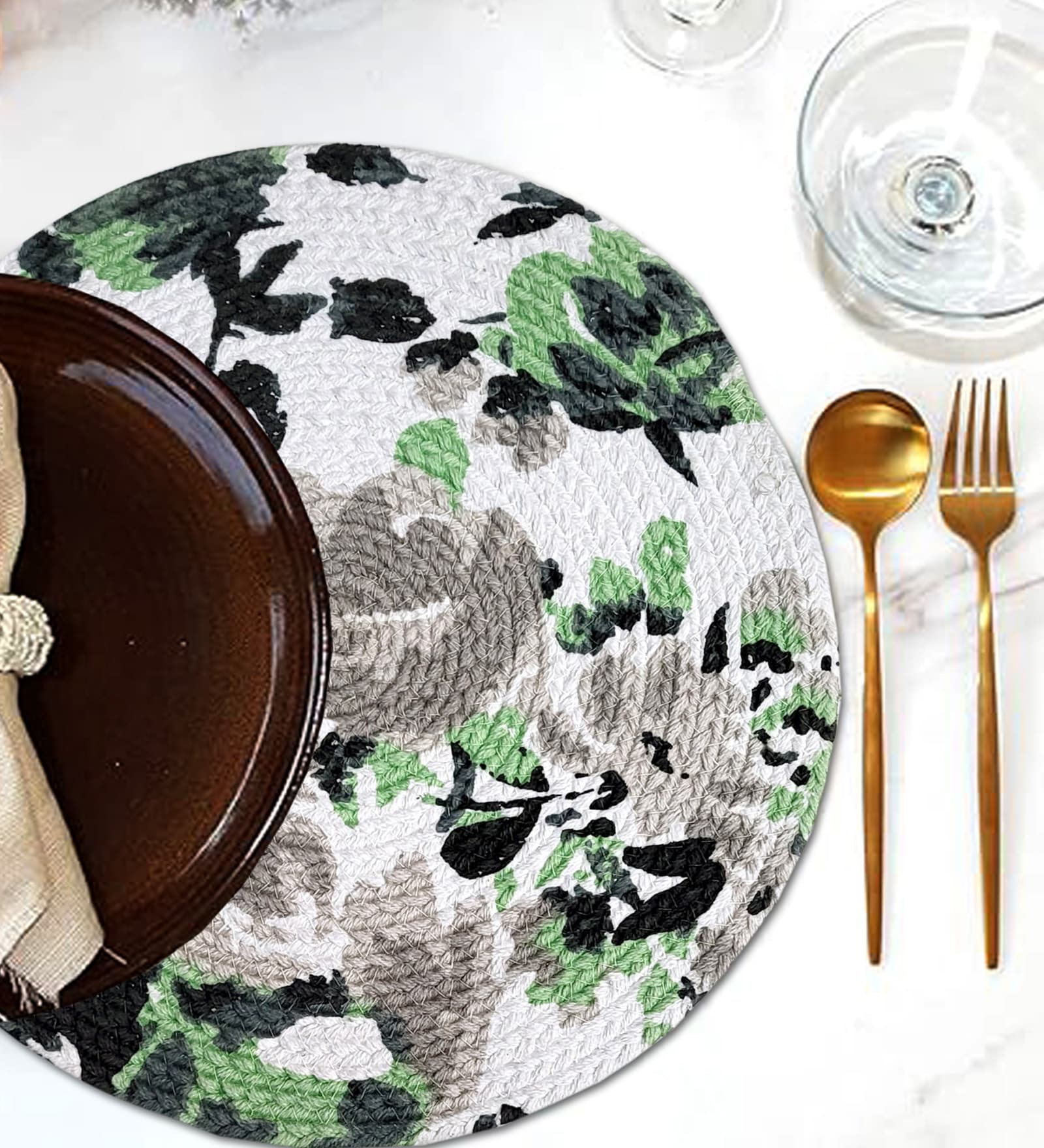 Green & Grey Round Cotton (Dia