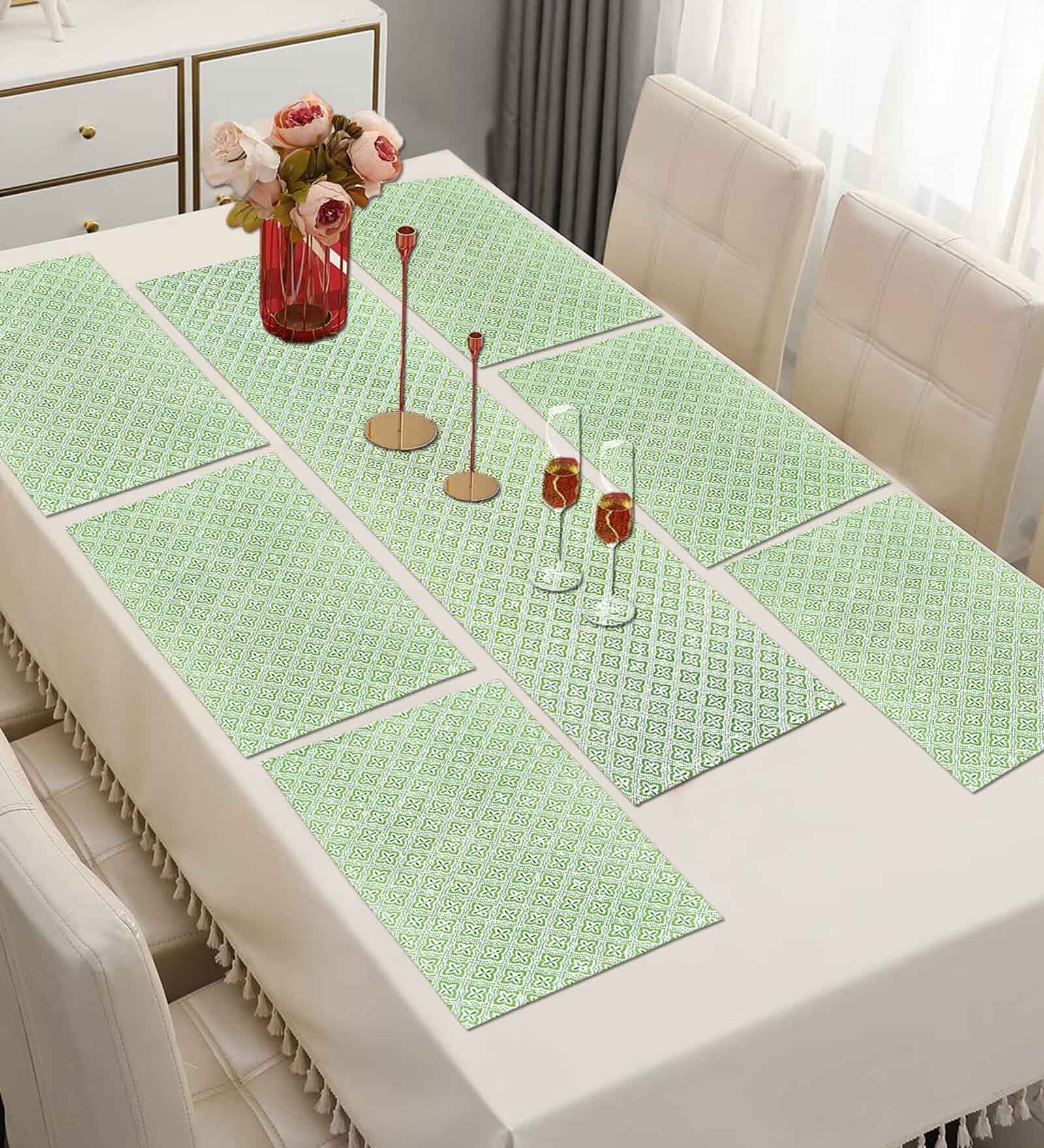 Green Cotton Printed (Set of 7) Table Linen Set
