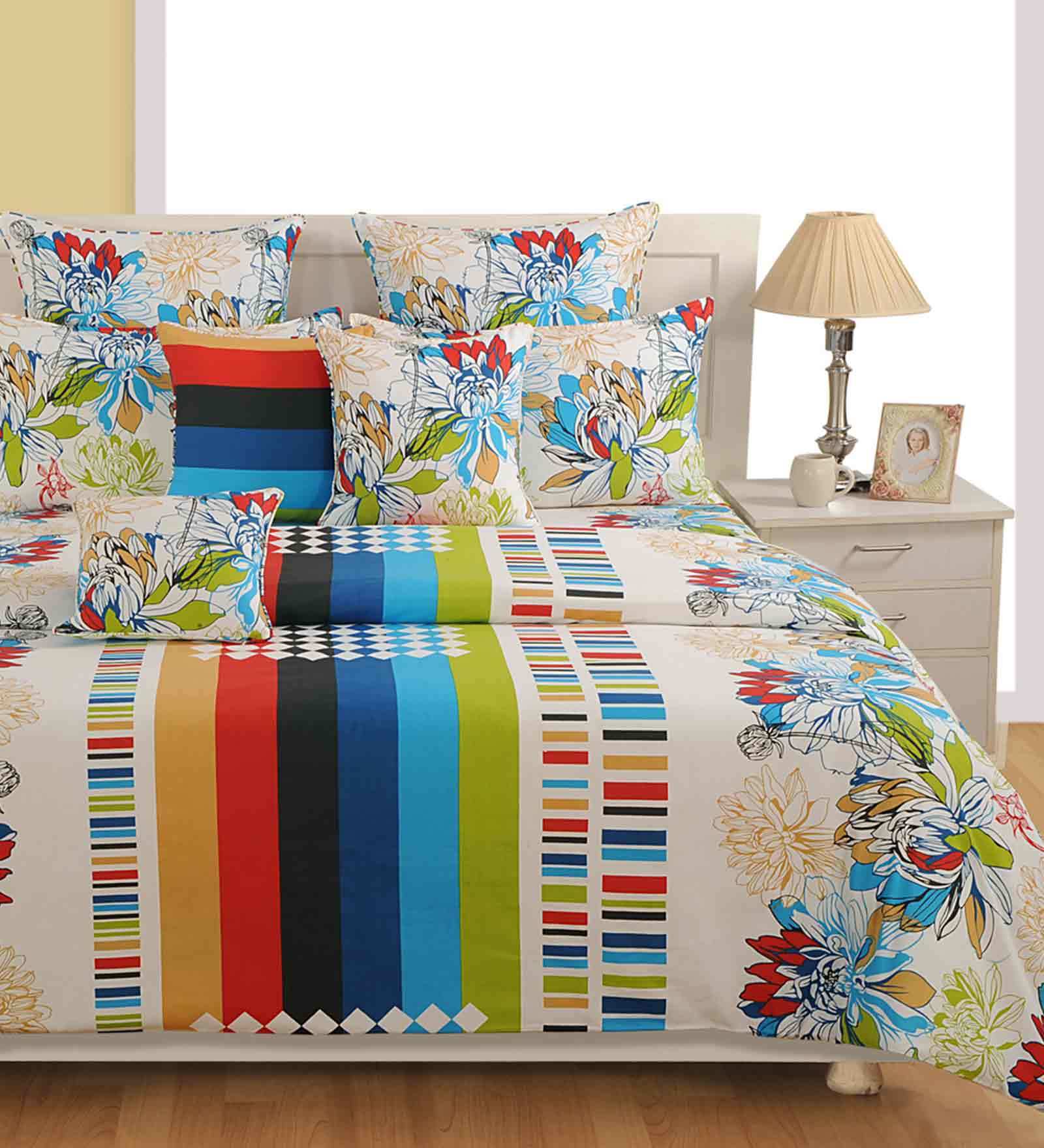 Buy Ananda 100 Floral Cotton 200TC Double Bedsheet With 2 Pillow Cover