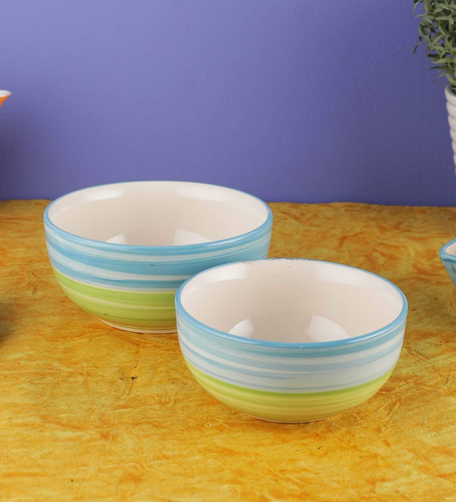 Ananda Green & Blue Ceramic (Set of 2) Serving Bowl