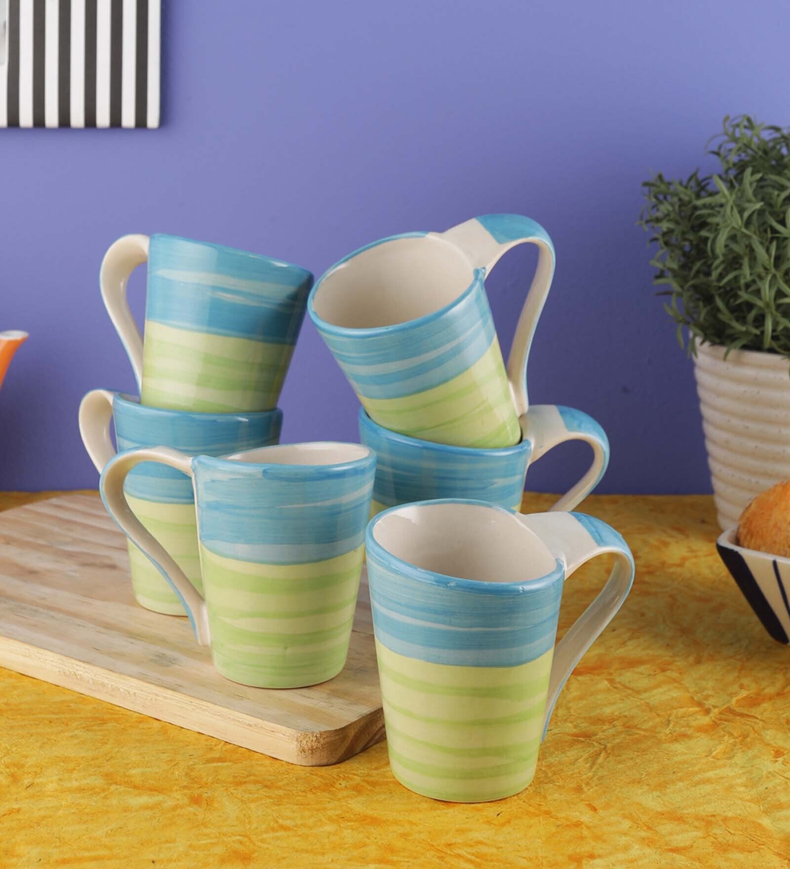 Ananda 150ml Green & Blue Ceramic (Set of 6) Coffee Mug