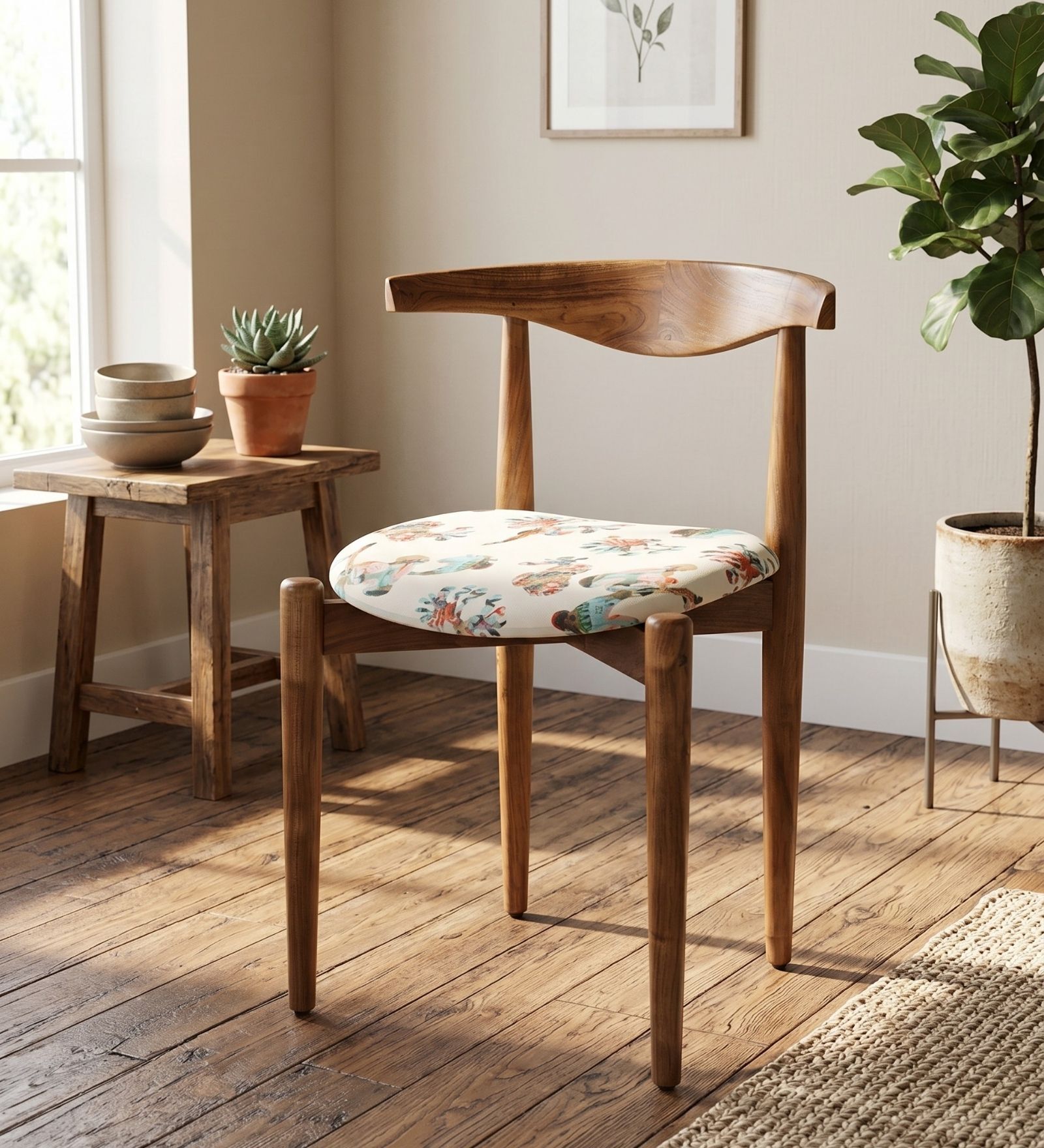 Andaman Dining Chair In Printed Beige Colour